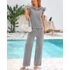 imageBTFBM Women Summer 2 Piece Sets Airport Outfits Ruffle Cap Sleeve Quarter Zip Top Wide Leg Pants Lounge Set TracksuitsGrey