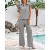imageBTFBM Women Summer 2 Piece Sets Airport Outfits Ruffle Cap Sleeve Quarter Zip Top Wide Leg Pants Lounge Set TracksuitsGrey