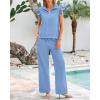 imageBTFBM Women Summer 2 Piece Sets Airport Outfits Ruffle Cap Sleeve Quarter Zip Top Wide Leg Pants Lounge Set TracksuitsLight Blue