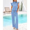 imageBTFBM Women Summer 2 Piece Sets Airport Outfits Ruffle Cap Sleeve Quarter Zip Top Wide Leg Pants Lounge Set TracksuitsLight Blue