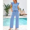 imageBTFBM Women Summer 2 Piece Sets Airport Outfits Ruffle Cap Sleeve Quarter Zip Top Wide Leg Pants Lounge Set TracksuitsLight Blue
