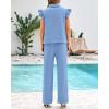 imageBTFBM Women Summer 2 Piece Sets Airport Outfits Ruffle Cap Sleeve Quarter Zip Top Wide Leg Pants Lounge Set TracksuitsLight Blue