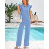 imageBTFBM Women Summer 2 Piece Sets Airport Outfits Ruffle Cap Sleeve Quarter Zip Top Wide Leg Pants Lounge Set TracksuitsLight Blue