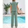 imageBTFBM Women Summer 2 Piece Sets Airport Outfits Ruffle Cap Sleeve Quarter Zip Top Wide Leg Pants Lounge Set TracksuitsLight Green