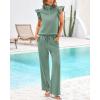 imageBTFBM Women Summer 2 Piece Sets Airport Outfits Ruffle Cap Sleeve Quarter Zip Top Wide Leg Pants Lounge Set TracksuitsLight Green