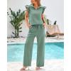 imageBTFBM Women Summer 2 Piece Sets Airport Outfits Ruffle Cap Sleeve Quarter Zip Top Wide Leg Pants Lounge Set TracksuitsLight Green