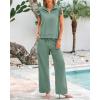 imageBTFBM Women Summer 2 Piece Sets Airport Outfits Ruffle Cap Sleeve Quarter Zip Top Wide Leg Pants Lounge Set TracksuitsLight Green