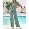 imageBTFBM Women Summer 2 Piece Sets Airport Outfits Ruffle Cap Sleeve Quarter Zip Top Wide Leg Pants Lounge Set TracksuitsLight Green