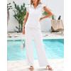 imageBTFBM Women Summer 2 Piece Sets Airport Outfits Ruffle Cap Sleeve Quarter Zip Top Wide Leg Pants Lounge Set TracksuitsWhite