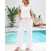 imageBTFBM Women Summer 2 Piece Sets Airport Outfits Ruffle Cap Sleeve Quarter Zip Top Wide Leg Pants Lounge Set TracksuitsWhite