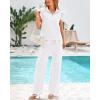 imageBTFBM Women Summer 2 Piece Sets Airport Outfits Ruffle Cap Sleeve Quarter Zip Top Wide Leg Pants Lounge Set TracksuitsWhite