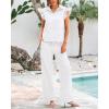 imageBTFBM Women Summer 2 Piece Sets Airport Outfits Ruffle Cap Sleeve Quarter Zip Top Wide Leg Pants Lounge Set TracksuitsWhite