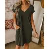 imageBTFBM Women V Neck Short Sleeve Summer Dresses Beach 2025 Spring Casual Loose Tunic Short TShirt Dress Pajamas PocketsArmy Green
