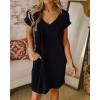 imageBTFBM Women V Neck Short Sleeve Summer Dresses Beach 2025 Spring Casual Loose Tunic Short TShirt Dress Pajamas PocketsBlack