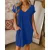 imageBTFBM Women V Neck Short Sleeve Summer Dresses Beach 2025 Spring Casual Loose Tunic Short TShirt Dress Pajamas PocketsBlue