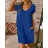 imageBTFBM Women V Neck Short Sleeve Summer Dresses Beach 2025 Spring Casual Loose Tunic Short TShirt Dress Pajamas PocketsBlue