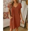 imageBTFBM Women V Neck Short Sleeve Summer Dresses Beach 2025 Spring Casual Loose Tunic Short TShirt Dress Pajamas PocketsBrick Red