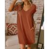 imageBTFBM Women V Neck Short Sleeve Summer Dresses Beach 2025 Spring Casual Loose Tunic Short TShirt Dress Pajamas PocketsBrick Red