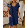 imageBTFBM Women V Neck Short Sleeve Summer Dresses Beach 2025 Spring Casual Loose Tunic Short TShirt Dress Pajamas PocketsDark Blue