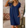 imageBTFBM Women V Neck Short Sleeve Summer Dresses Beach 2025 Spring Casual Loose Tunic Short TShirt Dress Pajamas PocketsDark Blue