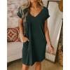 imageBTFBM Women V Neck Short Sleeve Summer Dresses Beach 2025 Spring Casual Loose Tunic Short TShirt Dress Pajamas PocketsDark Green