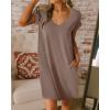 imageBTFBM Women V Neck Short Sleeve Summer Dresses Beach 2025 Spring Casual Loose Tunic Short TShirt Dress Pajamas PocketsDark Khaki