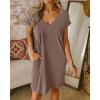 imageBTFBM Women V Neck Short Sleeve Summer Dresses Beach 2025 Spring Casual Loose Tunic Short TShirt Dress Pajamas PocketsDark Khaki