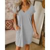 imageBTFBM Women V Neck Short Sleeve Summer Dresses Beach 2025 Spring Casual Loose Tunic Short TShirt Dress Pajamas PocketsGrey