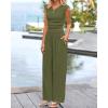 imageBTFBM Womens 2 Piece Outfits 2025 Summer V Neck Cap Sleeve Ruched Top and Wide Leg Pants Rib Knit Lounge Matching SetsArmy Green