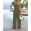 imageBTFBM Womens 2 Piece Outfits 2025 Summer V Neck Cap Sleeve Ruched Top and Wide Leg Pants Rib Knit Lounge Matching SetsArmy Green
