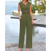 imageBTFBM Womens 2 Piece Outfits 2025 Summer V Neck Cap Sleeve Ruched Top and Wide Leg Pants Rib Knit Lounge Matching SetsArmy Green