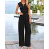 imageBTFBM Womens 2 Piece Outfits 2025 Summer V Neck Cap Sleeve Ruched Top and Wide Leg Pants Rib Knit Lounge Matching SetsBlack