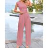 imageBTFBM Womens 2 Piece Outfits 2025 Summer V Neck Cap Sleeve Ruched Top and Wide Leg Pants Rib Knit Lounge Matching SetsDusty Pink