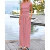 imageBTFBM Womens 2 Piece Outfits 2025 Summer V Neck Cap Sleeve Ruched Top and Wide Leg Pants Rib Knit Lounge Matching SetsDusty Pink
