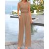 imageBTFBM Womens 2 Piece Outfits 2025 Summer V Neck Cap Sleeve Ruched Top and Wide Leg Pants Rib Knit Lounge Matching SetsKhaki
