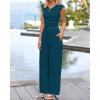 imageBTFBM Womens 2 Piece Outfits 2025 Summer V Neck Cap Sleeve Ruched Top and Wide Leg Pants Rib Knit Lounge Matching SetsLake Blue