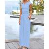 imageBTFBM Womens 2 Piece Outfits 2025 Summer V Neck Cap Sleeve Ruched Top and Wide Leg Pants Rib Knit Lounge Matching SetsLight Blue