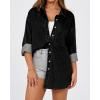 imageBTFBM Womens Button Down Denim Shirts Fall Lapel V Neck Lightweight Oversized Long Sleeve Thin Casual Blouse Tops PocketSolid Black