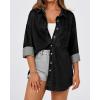 imageBTFBM Womens Button Down Denim Shirts Fall Lapel V Neck Lightweight Oversized Long Sleeve Thin Casual Blouse Tops PocketSolid Black