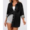 imageBTFBM Womens Button Down Denim Shirts Fall Lapel V Neck Lightweight Oversized Long Sleeve Thin Casual Blouse Tops PocketSolid Black
