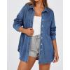 imageBTFBM Womens Button Down Denim Shirts Fall Lapel V Neck Lightweight Oversized Long Sleeve Thin Casual Blouse Tops PocketSolid Blue
