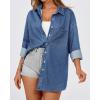 imageBTFBM Womens Button Down Denim Shirts Fall Lapel V Neck Lightweight Oversized Long Sleeve Thin Casual Blouse Tops PocketSolid Blue