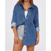 imageBTFBM Womens Button Down Denim Shirts Fall Lapel V Neck Lightweight Oversized Long Sleeve Thin Casual Blouse Tops PocketSolid Blue