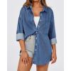 imageBTFBM Womens Button Down Denim Shirts Fall Lapel V Neck Lightweight Oversized Long Sleeve Thin Casual Blouse Tops PocketSolid Blue