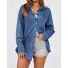 imageBTFBM Womens Button Down Denim Shirts Fall Lapel V Neck Lightweight Oversized Long Sleeve Thin Casual Blouse Tops PocketSolid Blue