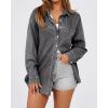 imageBTFBM Womens Button Down Denim Shirts Fall Lapel V Neck Lightweight Oversized Long Sleeve Thin Casual Blouse Tops PocketSolid Grey