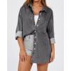 imageBTFBM Womens Button Down Denim Shirts Fall Lapel V Neck Lightweight Oversized Long Sleeve Thin Casual Blouse Tops PocketSolid Grey