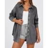 imageBTFBM Womens Button Down Denim Shirts Fall Lapel V Neck Lightweight Oversized Long Sleeve Thin Casual Blouse Tops PocketSolid Grey