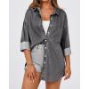 imageBTFBM Womens Button Down Denim Shirts Fall Lapel V Neck Lightweight Oversized Long Sleeve Thin Casual Blouse Tops PocketSolid Grey