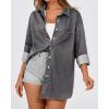 imageBTFBM Womens Button Down Denim Shirts Fall Lapel V Neck Lightweight Oversized Long Sleeve Thin Casual Blouse Tops PocketSolid Grey